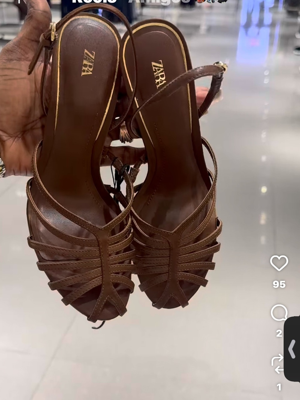 ZARA Brown Strappy Slingback Heels - Picture 4 of 6